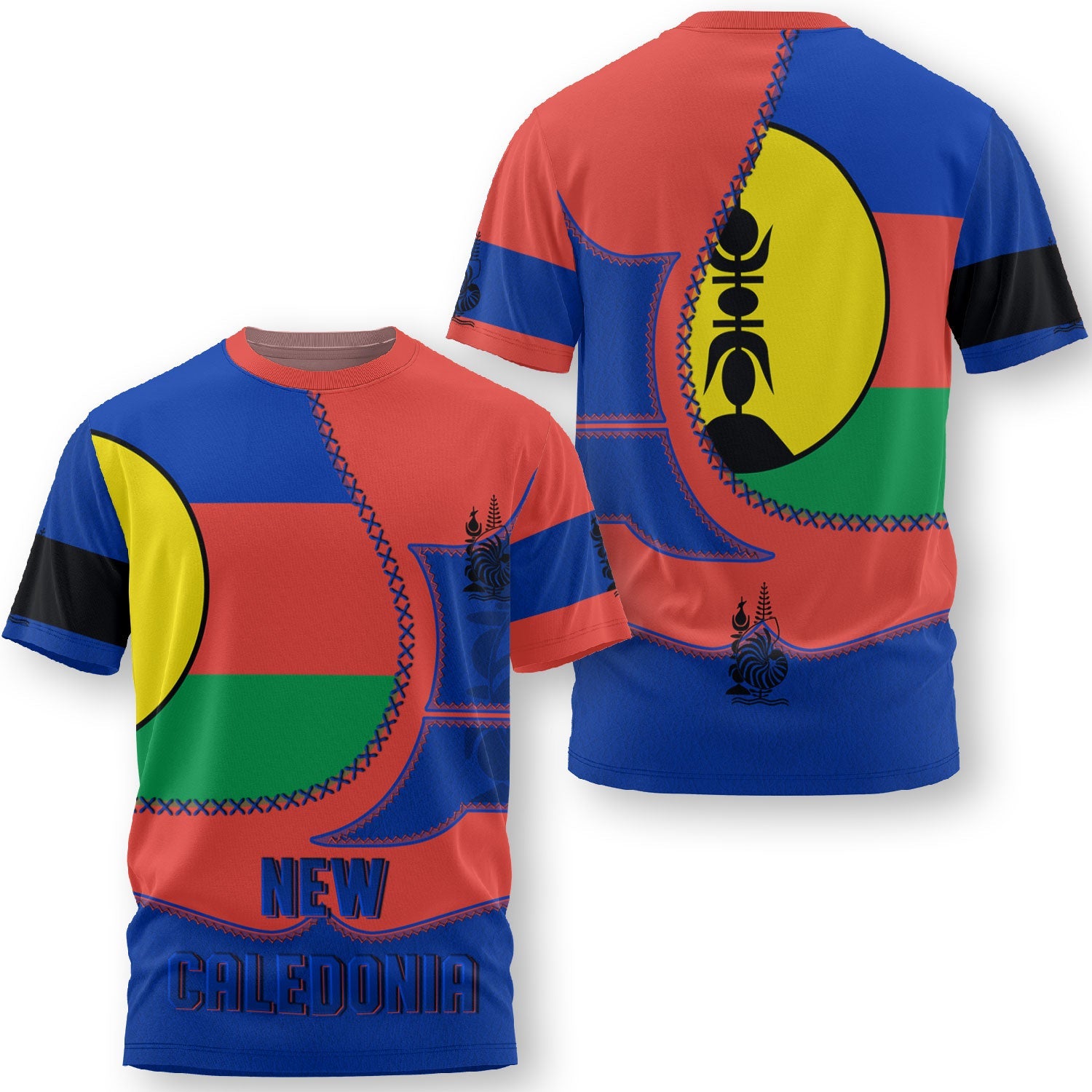 New Caledonia T Shirt Flag & Coat Of Arms Leather Style