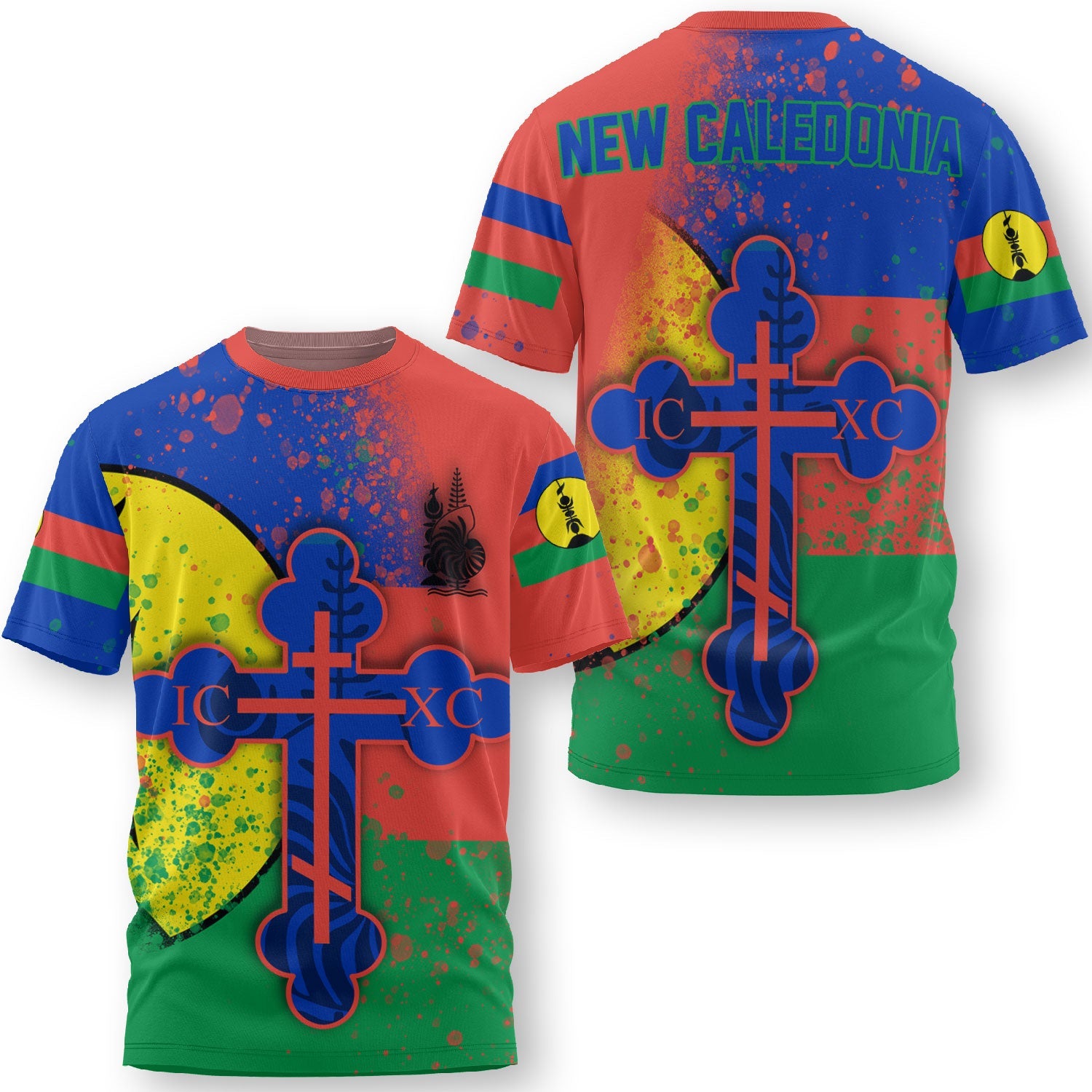 New Caledonia T Shirt Flag & Coat Of Arms Orthodox Style