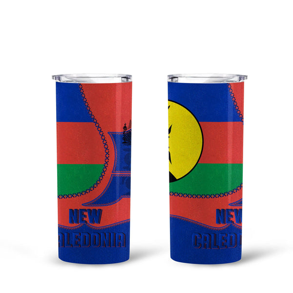 New Caledonia Tall Glitter Tumbler Flag & Coat Of Arms Leather Style