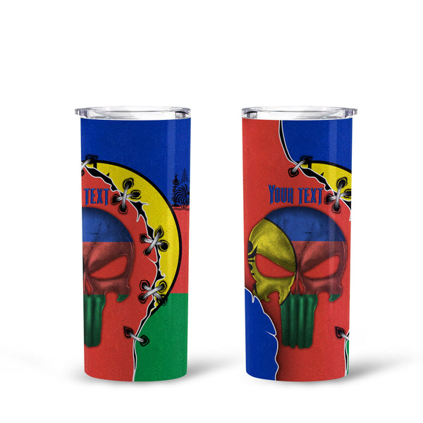 New Caledonia Tall Glitter Tumbler Flag & Coat Of Arms Skull Style