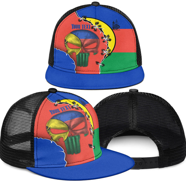 New Caledonia Trucker Hat Flag & Coat Of Arms Skull Style