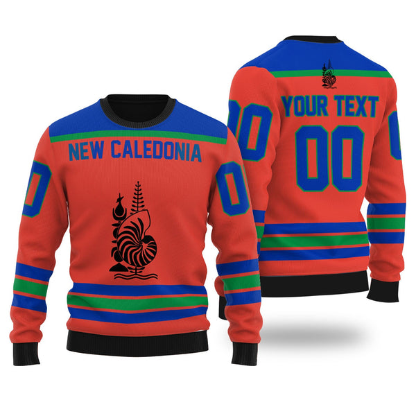 New Caledonia Ugly Sweater Flag & Coat Of Arms Hockey Style