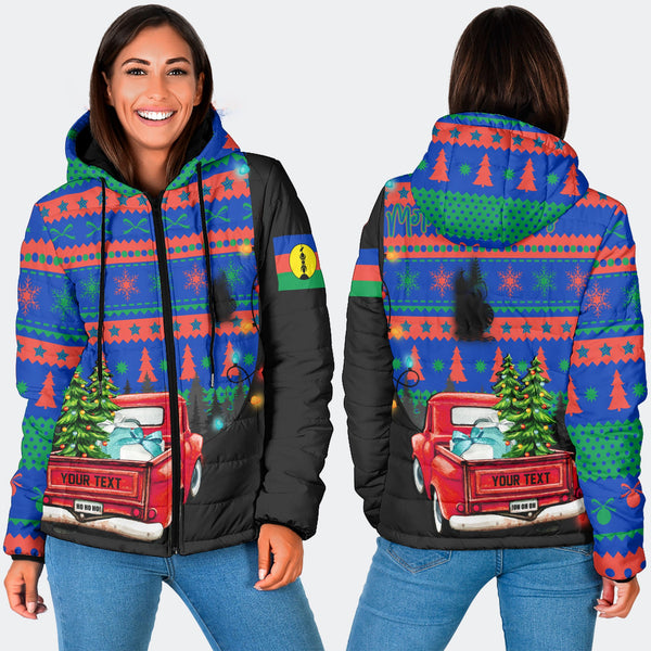 New Caledonia Women Hooded Padded Jacket Coat Of Arms Christmas Style