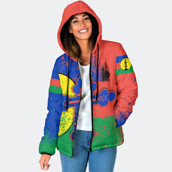 New Caledonia Women Hooded Padded Jacket Flag & Coat Of Arms Orthodox Style