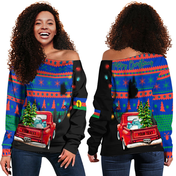 New Caledonia Women Off Shoulder Sweatshirt Coat Of Arms Christmas Style