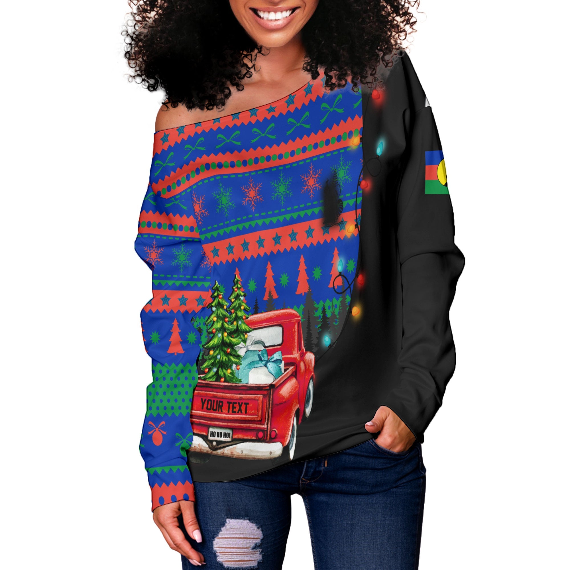 New Caledonia Women Off Shoulder Sweatshirt Coat Of Arms Christmas Style