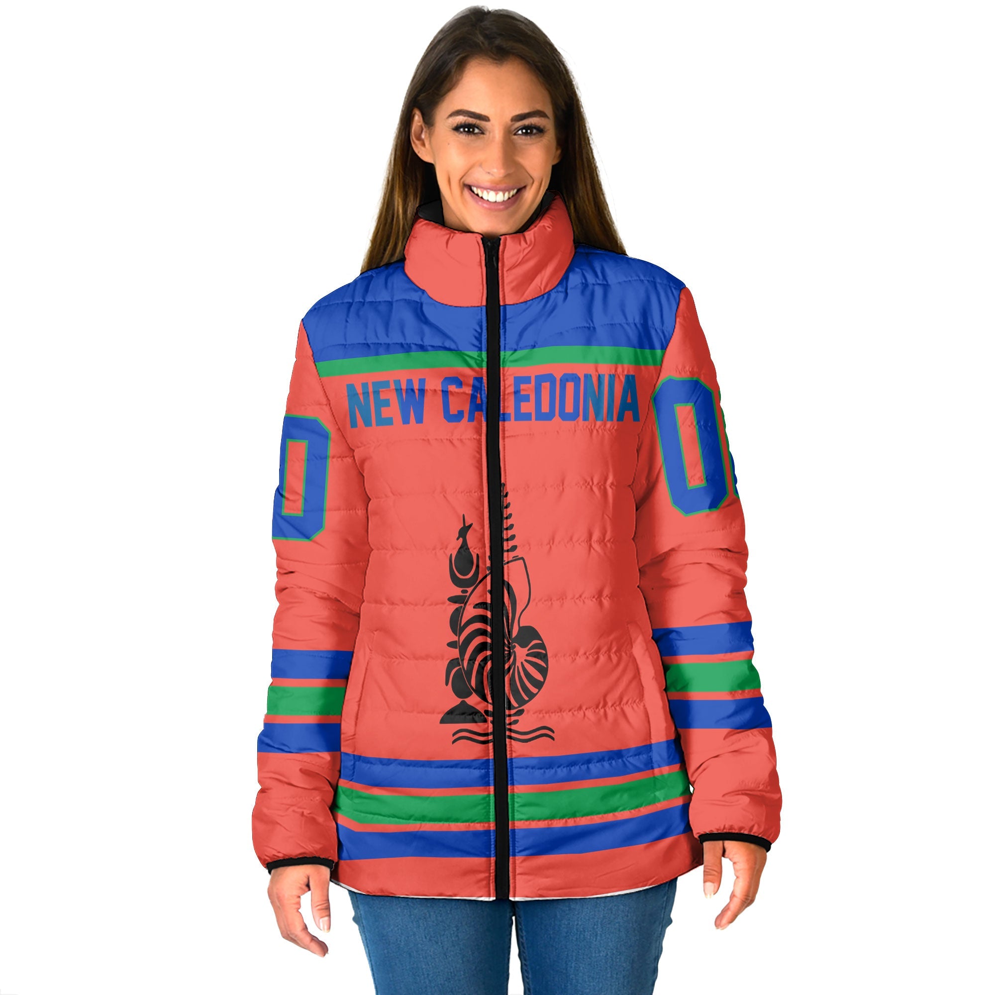 New Caledonia Women Padded Jacket Flag & Coat Of Arms Hockey Style