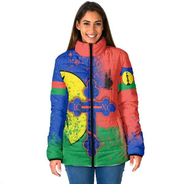 New Caledonia Women Padded Jacket Flag & Coat Of Arms Orthodox Style