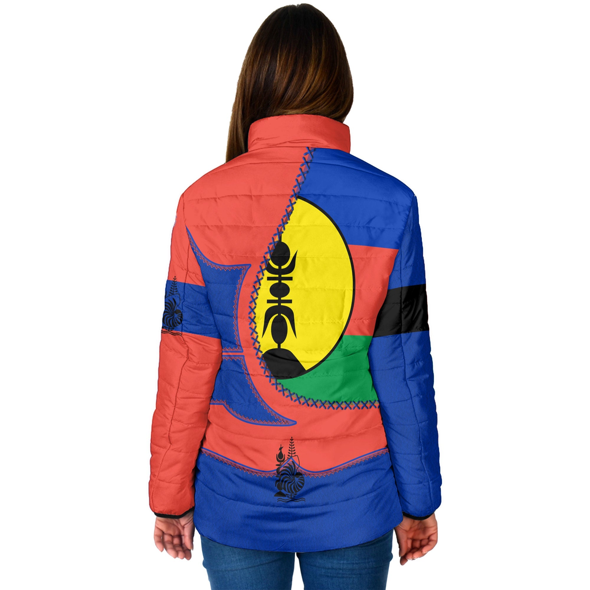 New Caledonia Women Padded Jacket Flag & Coat Of Arms Leather Style