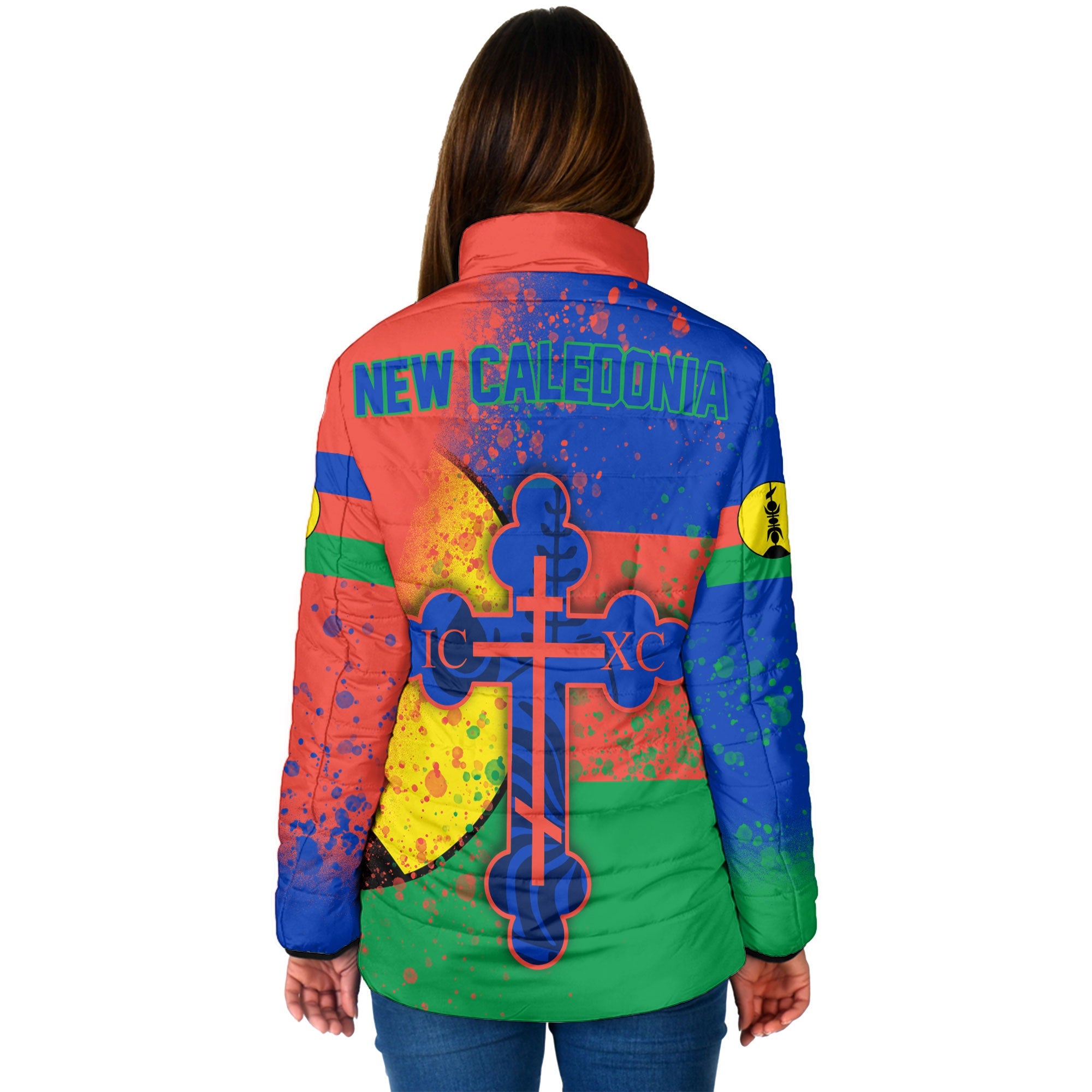 New Caledonia Women Padded Jacket Flag & Coat Of Arms Orthodox Style