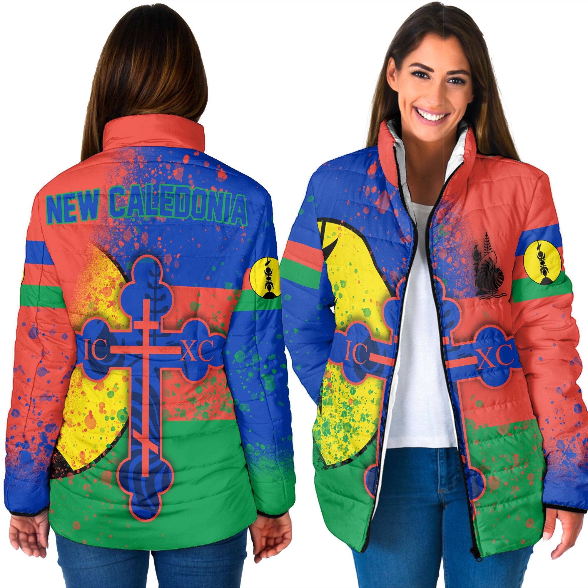 New Caledonia Women Padded Jacket Flag & Coat Of Arms Orthodox Style