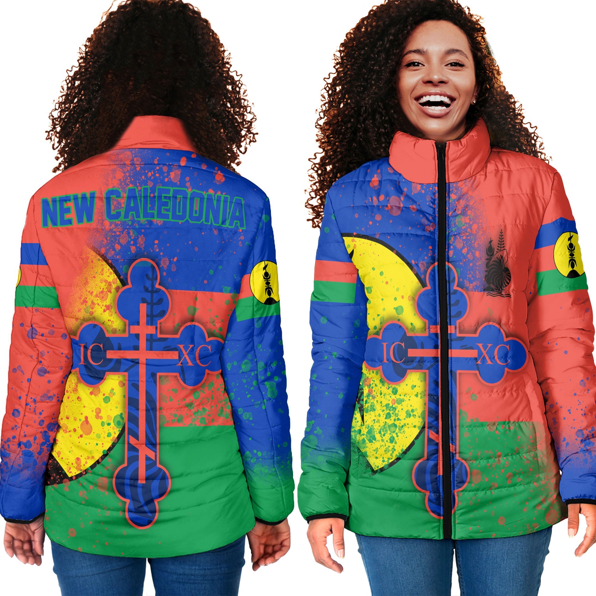 New Caledonia Women Padded Jacket Flag & Coat Of Arms Orthodox Style