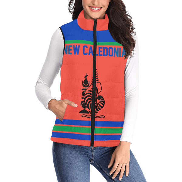 New Caledonia Women Padded Jacket Vest Flag & Coat Of Arms Hockey Style