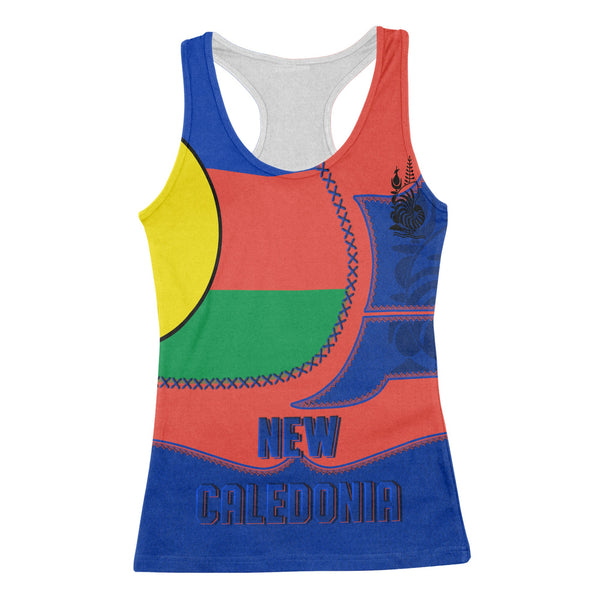 New Caledonia Women Tank Top Flag & Coat Of Arms Leather Style