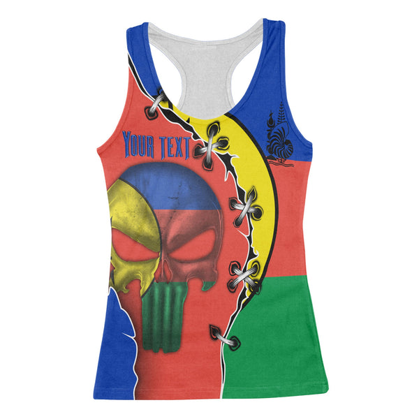 New Caledonia Women Tank Top Flag & Coat Of Arms Skull Style