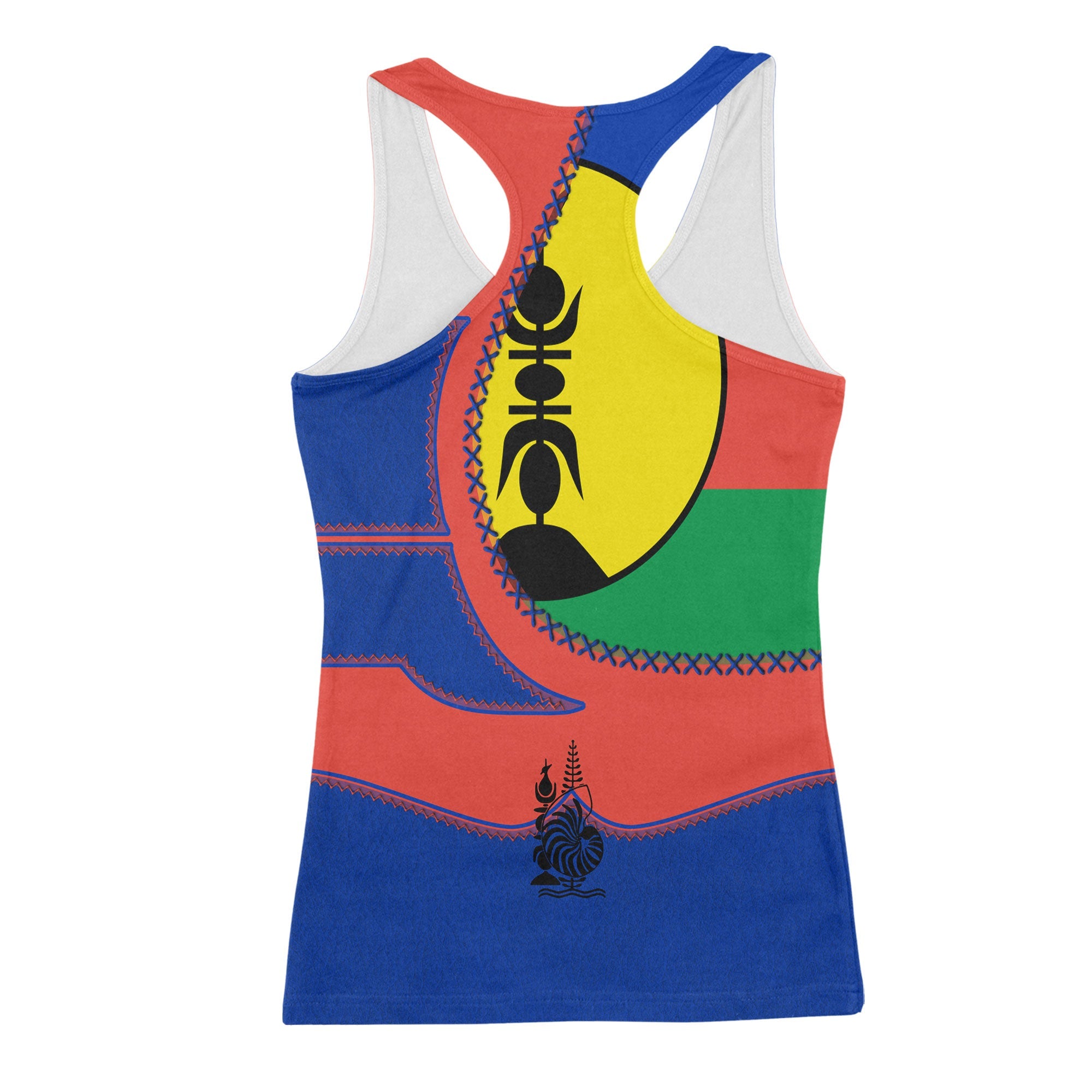 New Caledonia Women Tank Top Flag & Coat Of Arms Leather Style