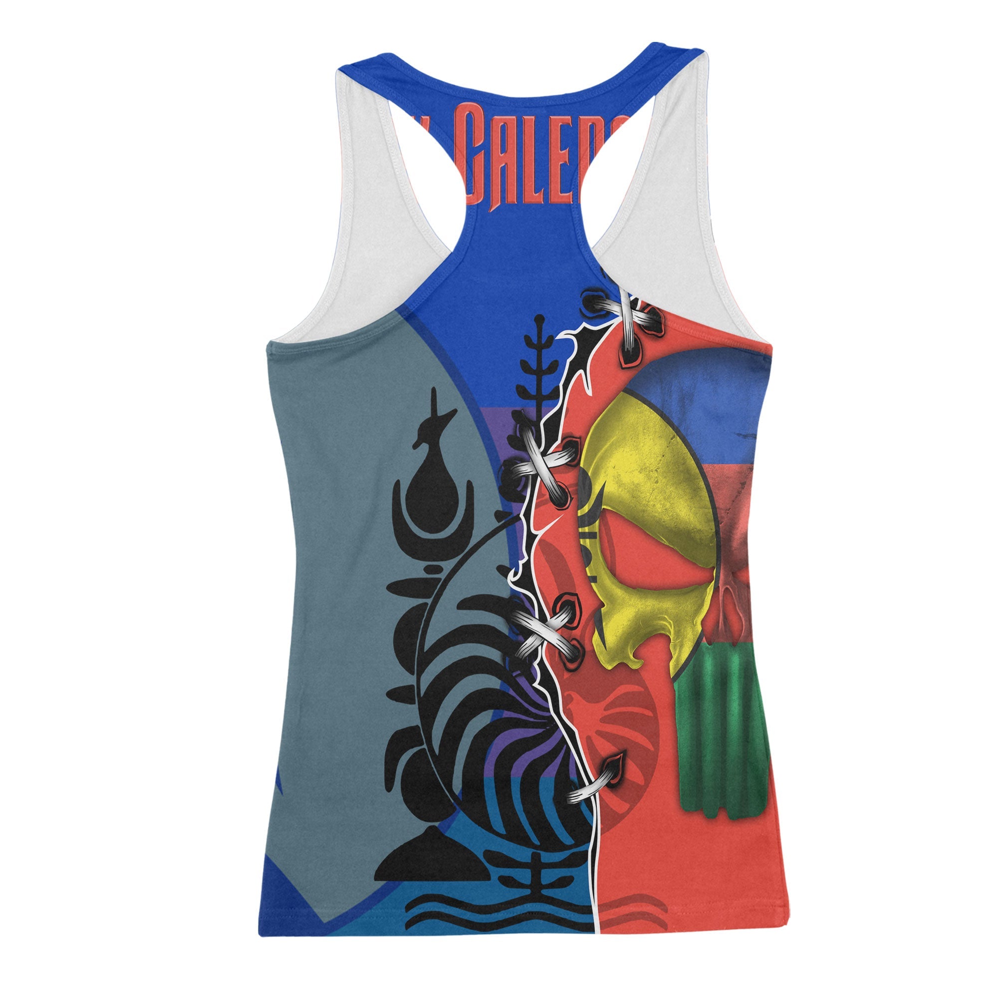 New Caledonia Women Tank Top Flag & Coat Of Arms Skull Style