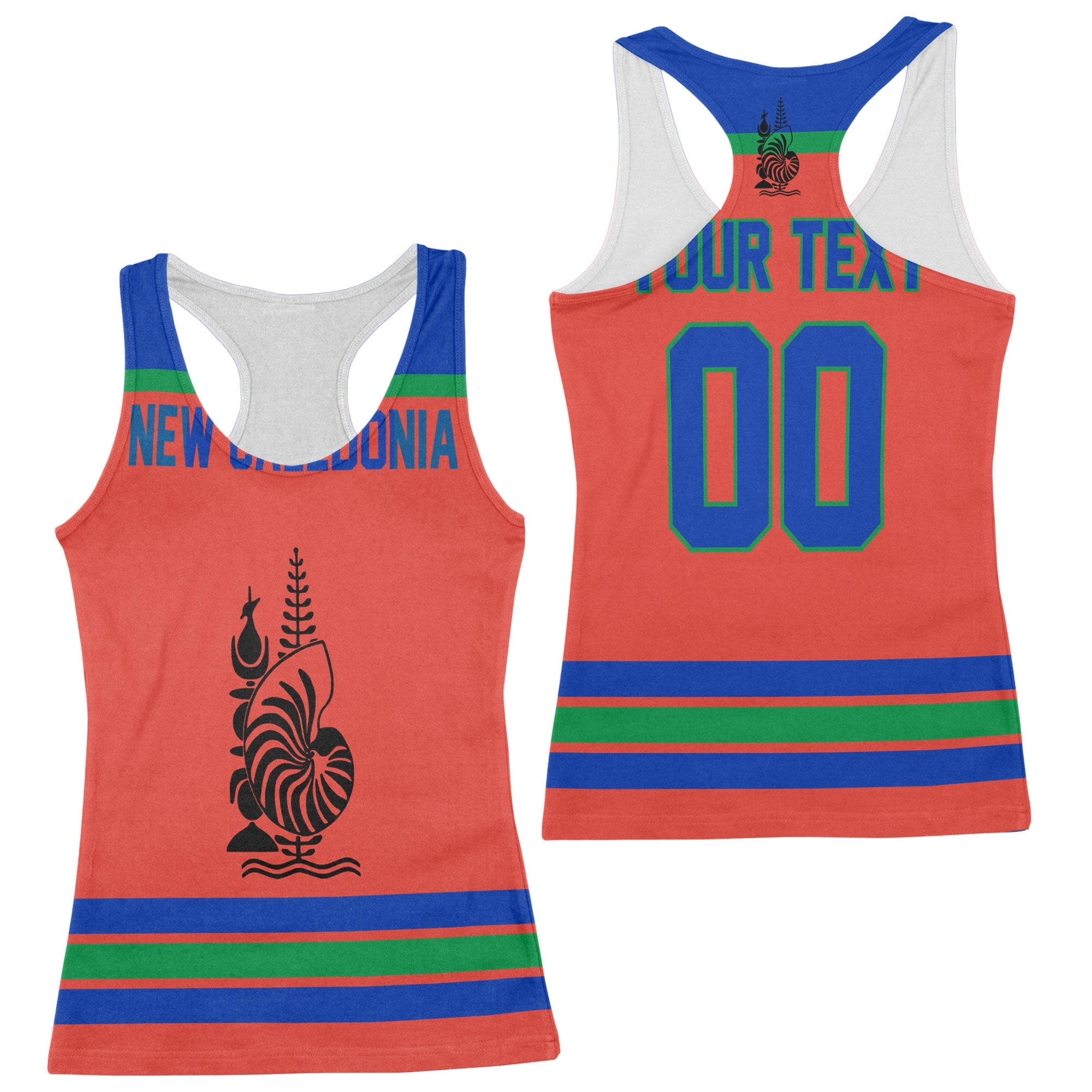 New Caledonia Women Tank Top Flag & Coat Of Arms Hockey Style