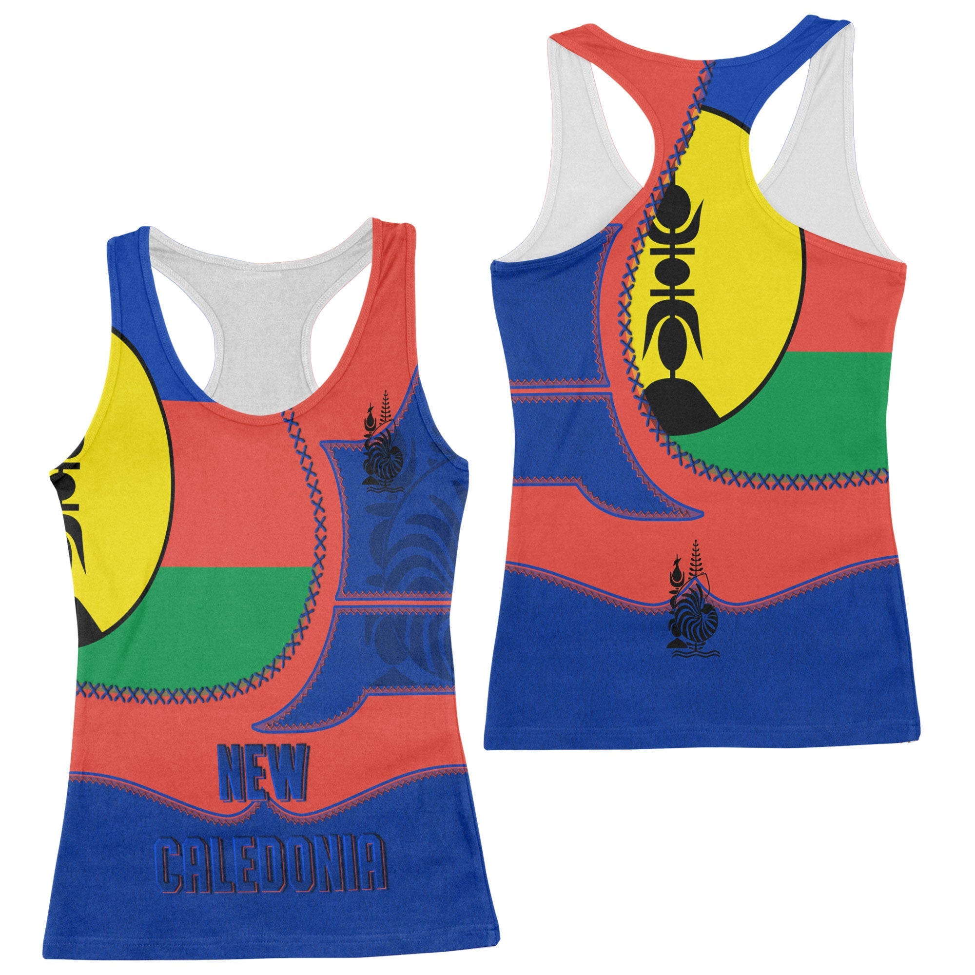 New Caledonia Women Tank Top Flag & Coat Of Arms Leather Style