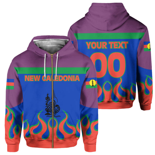 New Caledonia Zip Hoodie Flag & Coat Of Arms Fire Hockey Style