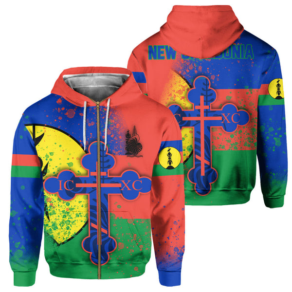 New Caledonia Zip Hoodie Flag & Coat Of Arms Orthodox Style