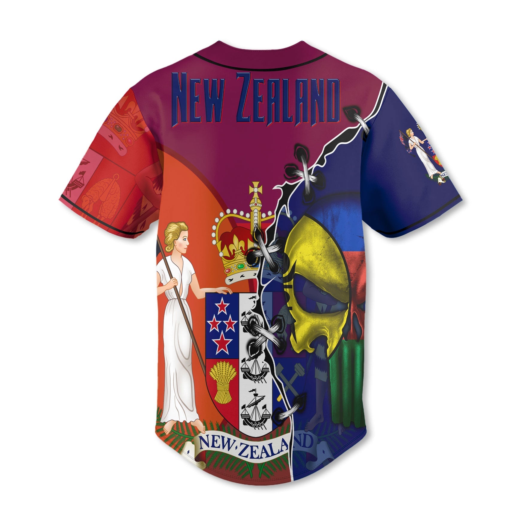 New Zealand Baseball Jersey Flag & Coat Of Arms Skull Style