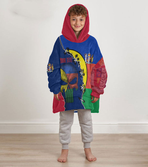 New Zealand Kid Snug Hoodie Flag & Coat Of Arms Skull Style