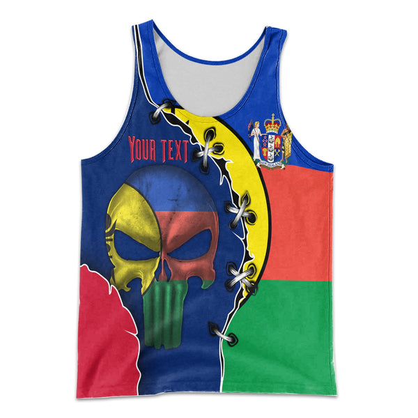 New Zealand Men Tank Top Flag & Coat Of Arms Skull Style