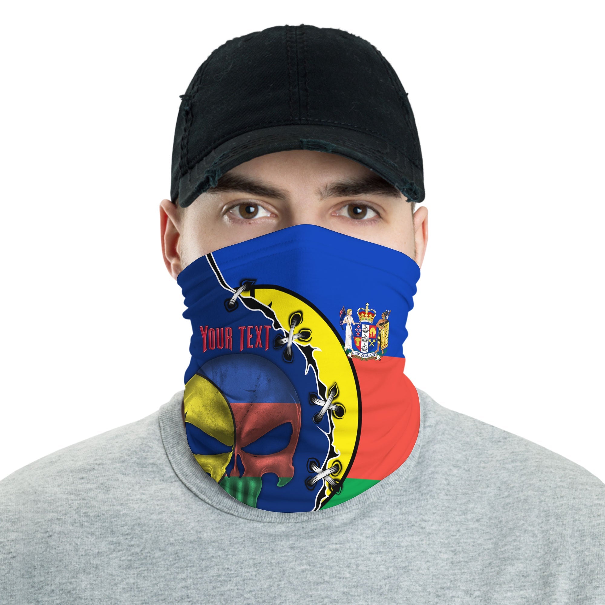 New Zealand Neck Gaiter Flag & Coat Of Arms Skull Style