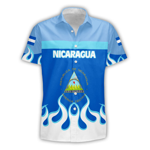 Nicaragua Short Sleeve Shirt Flag & Coat Of Arms Fire Hockey Style