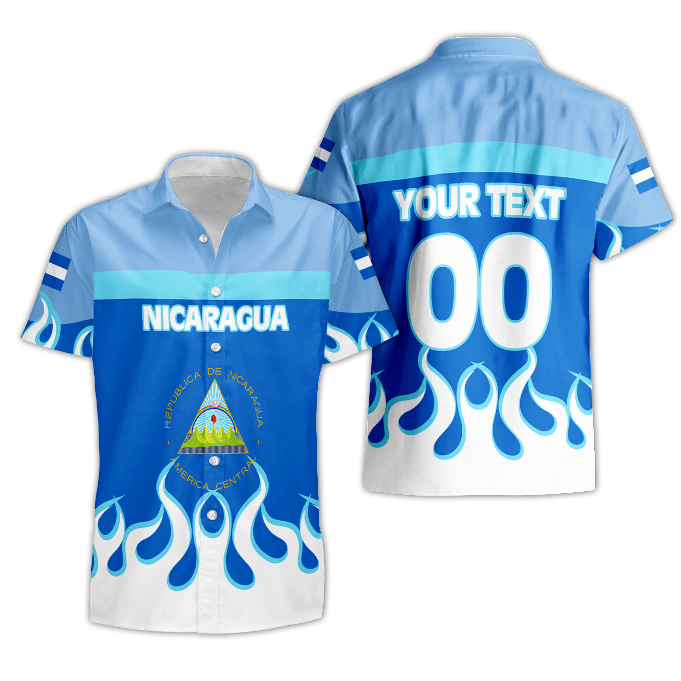 Nicaragua Short Sleeve Shirt Flag & Coat Of Arms Fire Hockey Style