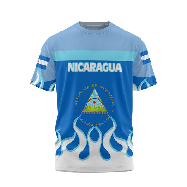 Nicaragua T Shirt Flag & Coat Of Arms Fire Hockey Style