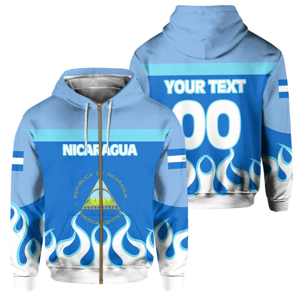 Nicaragua Zip Hoodie Flag & Coat Of Arms Fire Hockey Style