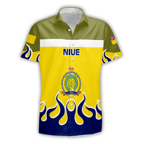 Niue Short Sleeve Shirt Flag & Coat Of Arms Fire Hockey Style