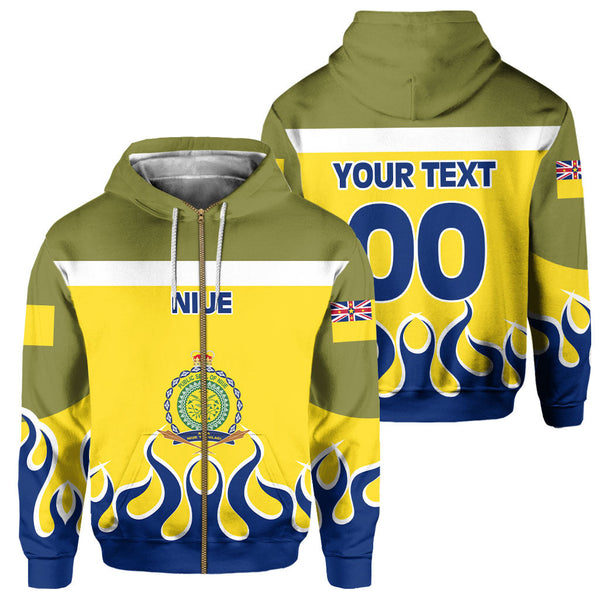 Niue Zip Hoodie Flag & Coat Of Arms Fire Hockey Style