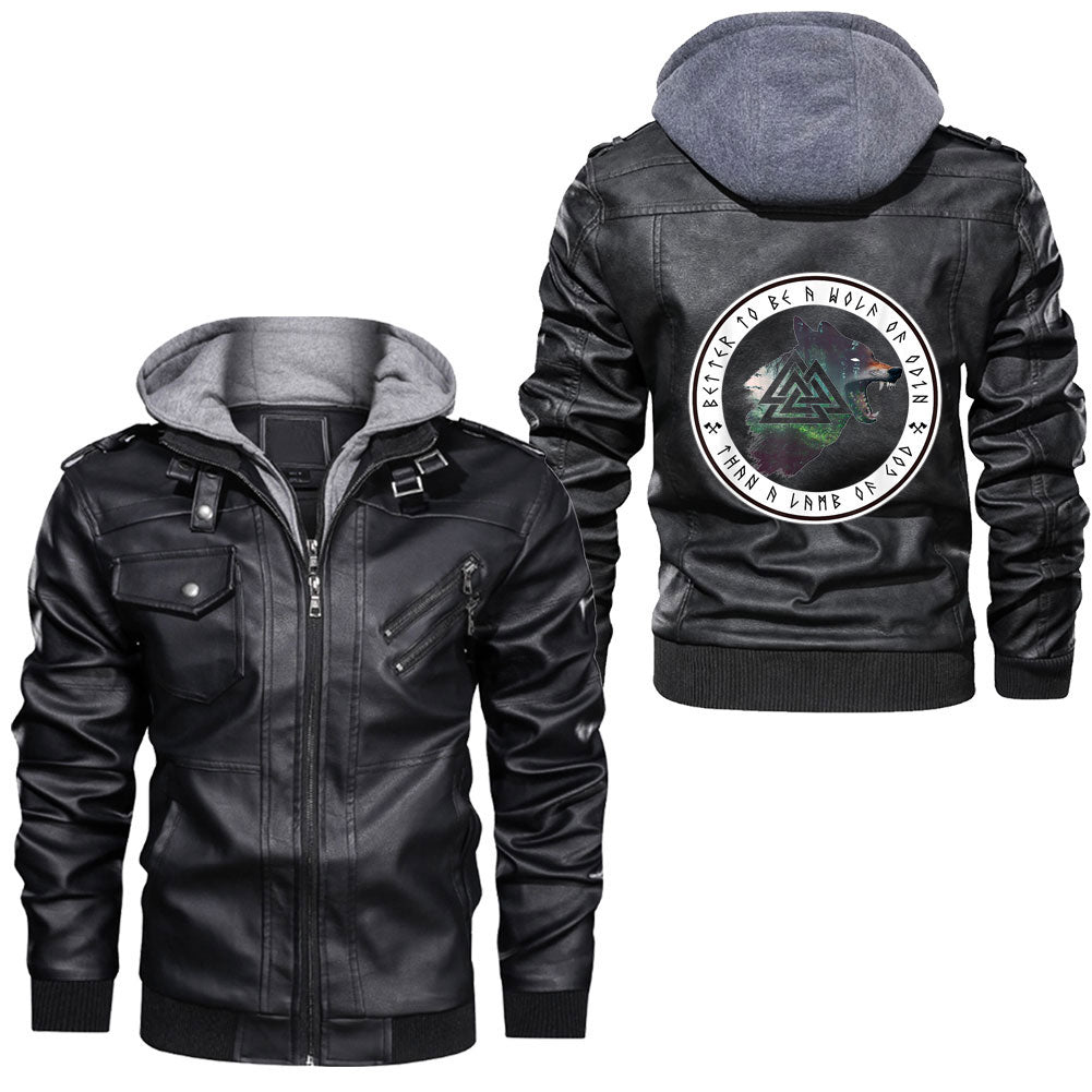 Viking Norse Mythology Fenrir Wolf Viking Rune Compass Warrior Leather Jacket