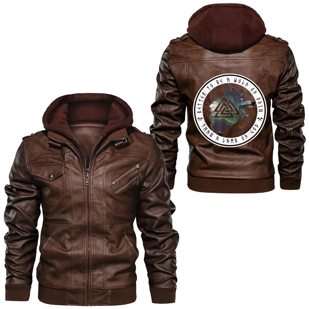 Viking Norse Mythology Fenrir Wolf Viking Rune Compass Warrior Leather Jacket