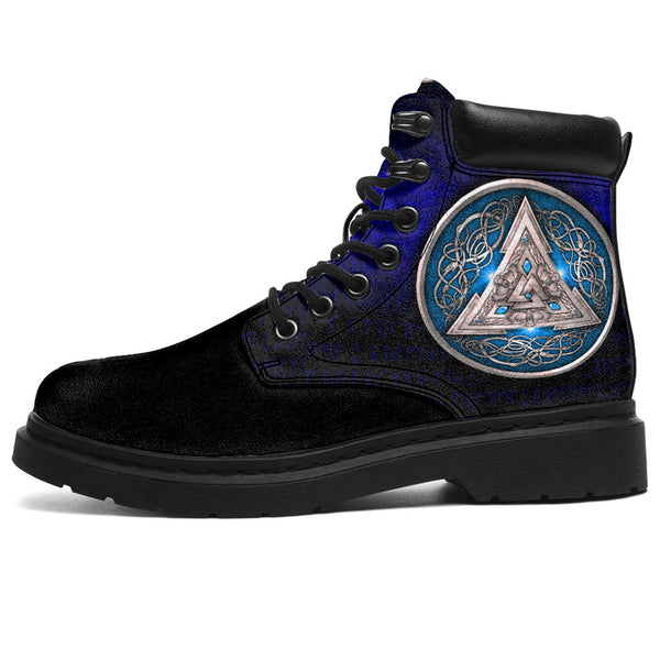 Viking All Season Boots Norse Triskele Valknut Shield in Silver and Blue