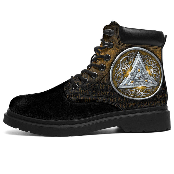 Viking All Season Boots Norse Triskele Valknut Shield in Silver and Gold