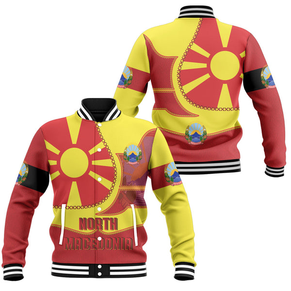 North Macedonia Baseball Jacket Flag & Coat Of Arms Leather Style