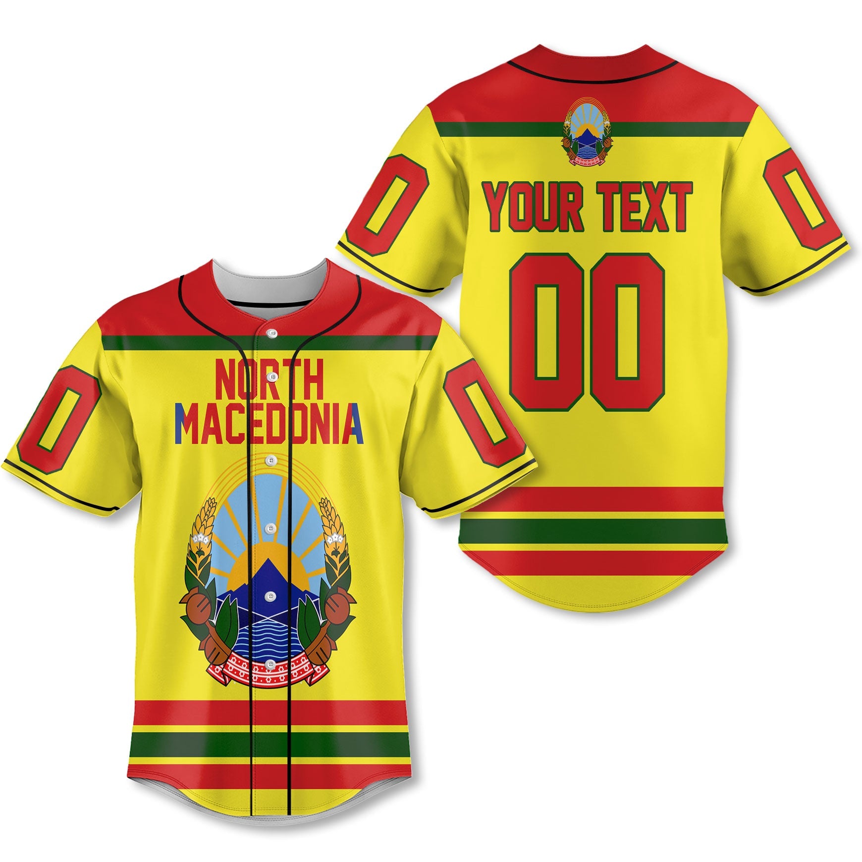 North Macedonia Baseball Jersey Flag & Coat Of Arms Hockey Style