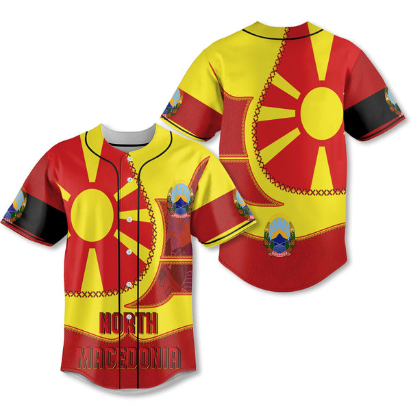 North Macedonia Baseball Jersey Flag & Coat Of Arms Leather Style