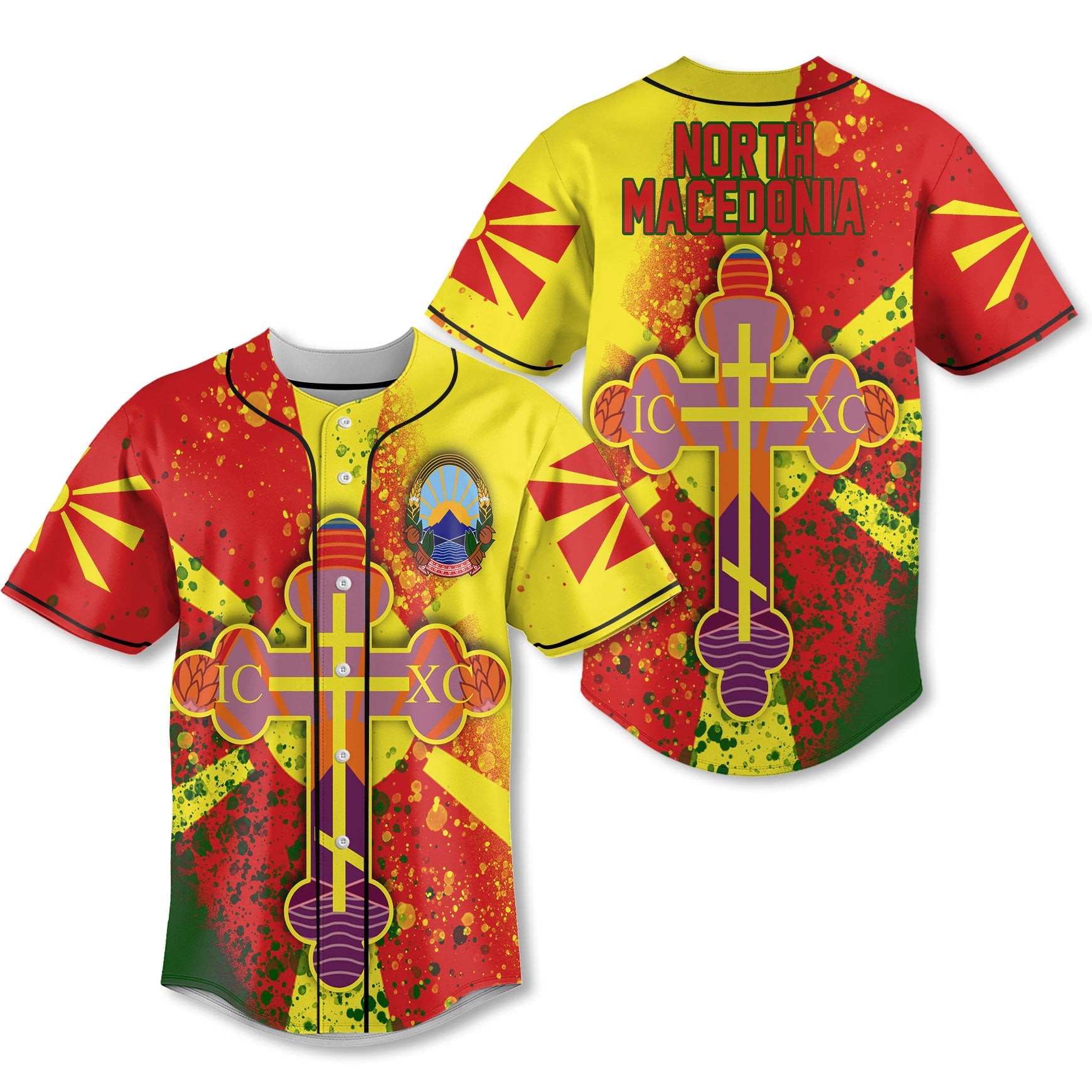 North Macedonia Baseball Jersey Flag & Coat Of Arms Orthodox Style