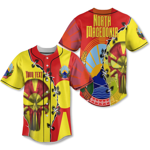 North Macedonia Baseball Jersey Flag & Coat Of Arms Skull Style