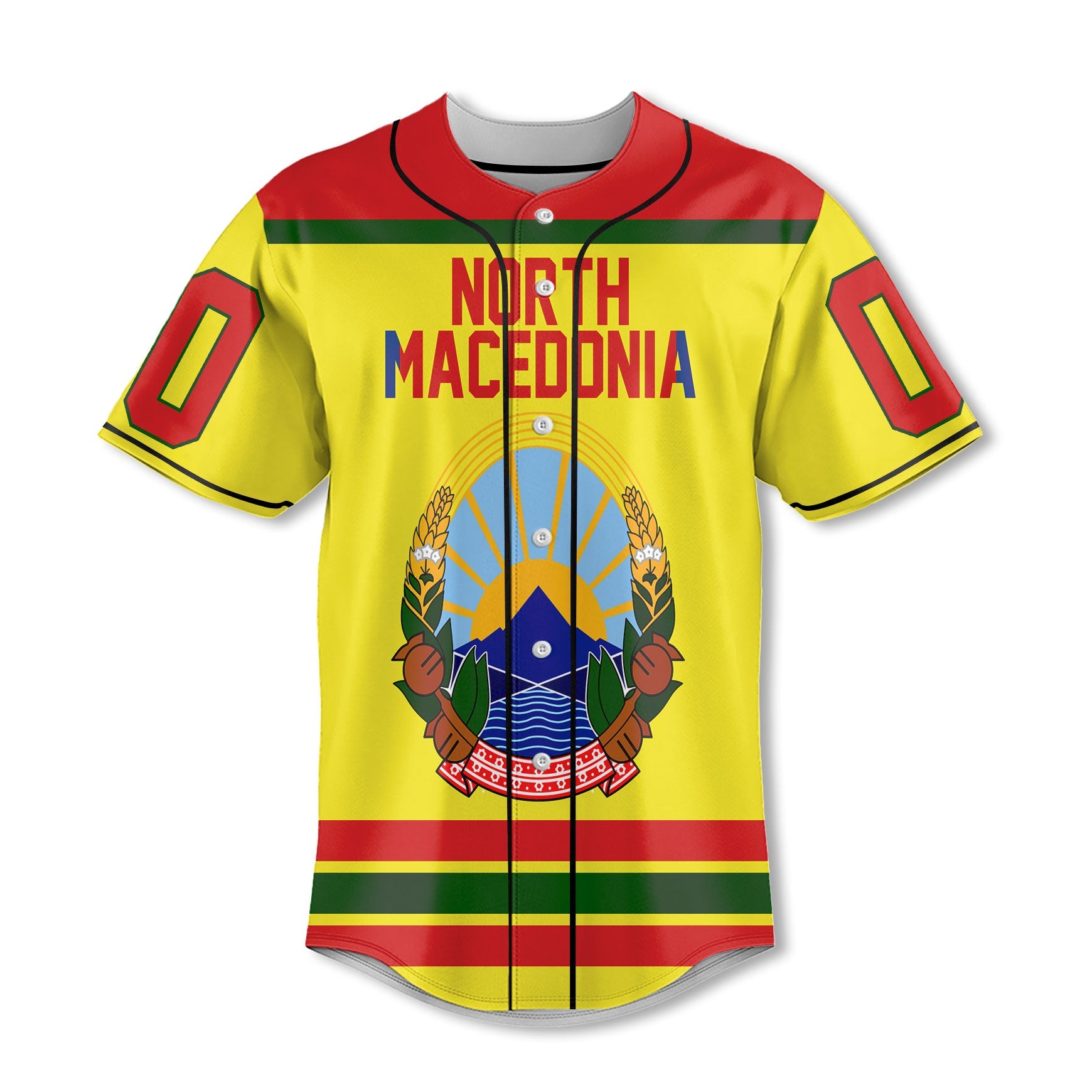 North Macedonia Baseball Jersey Flag & Coat Of Arms Hockey Style