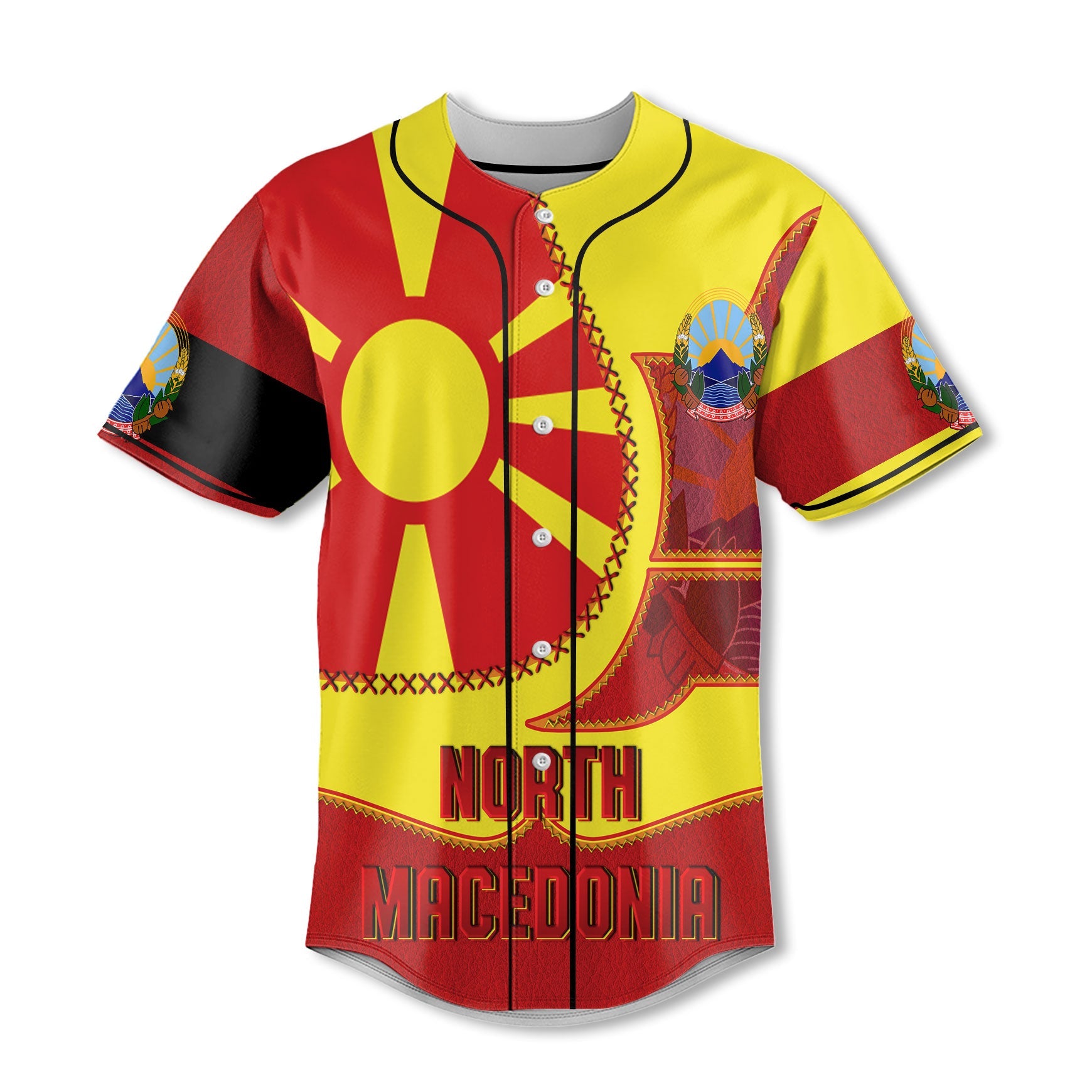 North Macedonia Baseball Jersey Flag & Coat Of Arms Leather Style