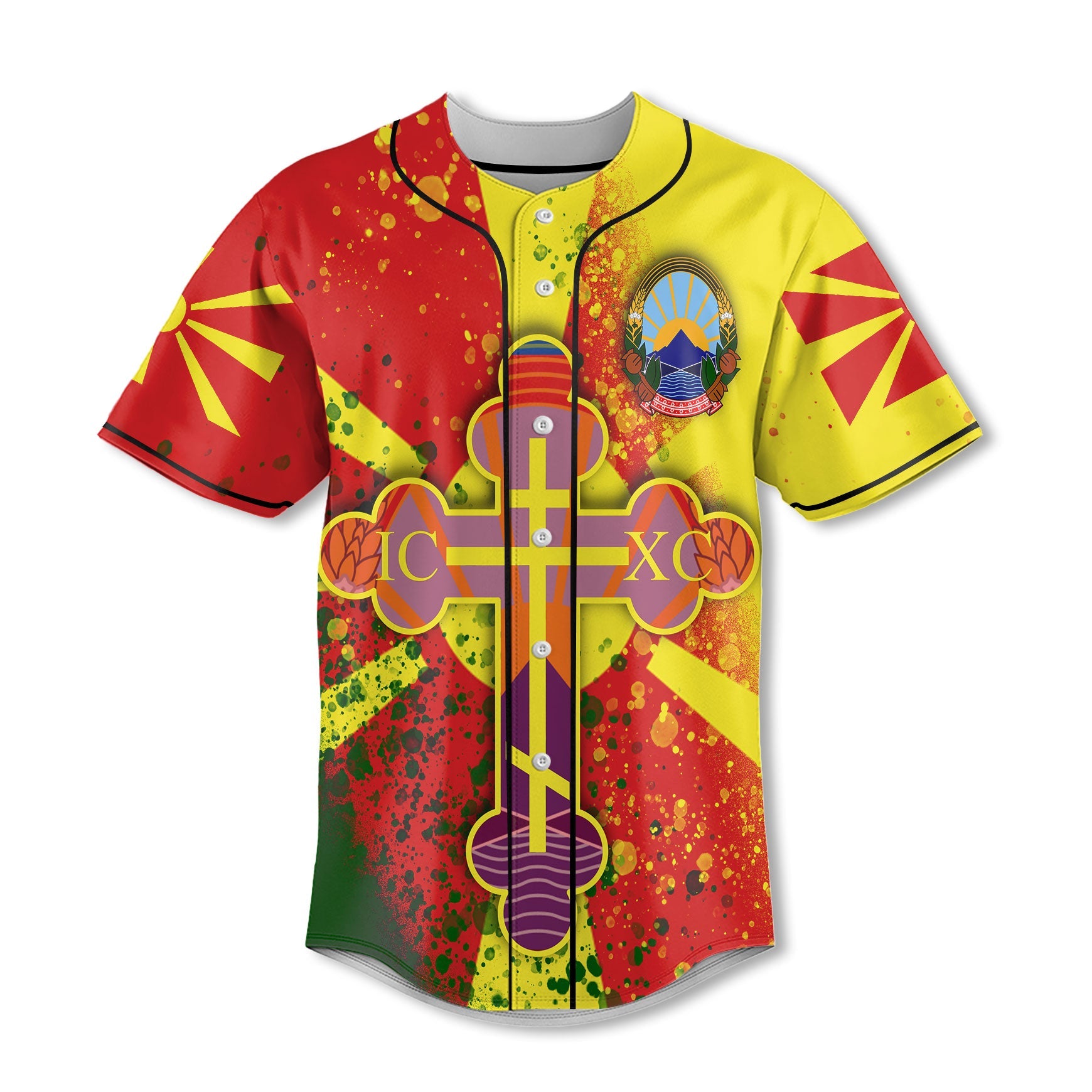 North Macedonia Baseball Jersey Flag & Coat Of Arms Orthodox Style