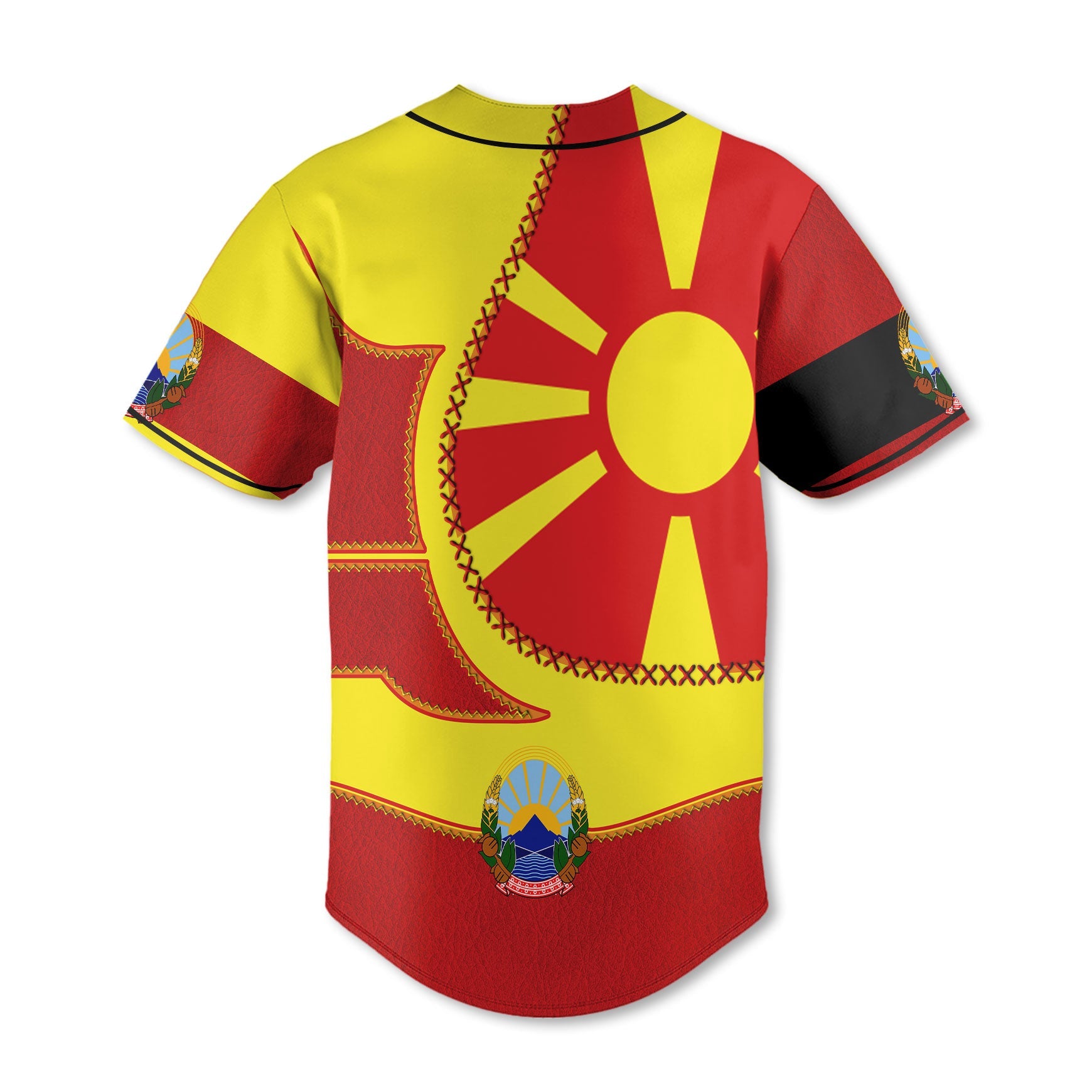 North Macedonia Baseball Jersey Flag & Coat Of Arms Leather Style