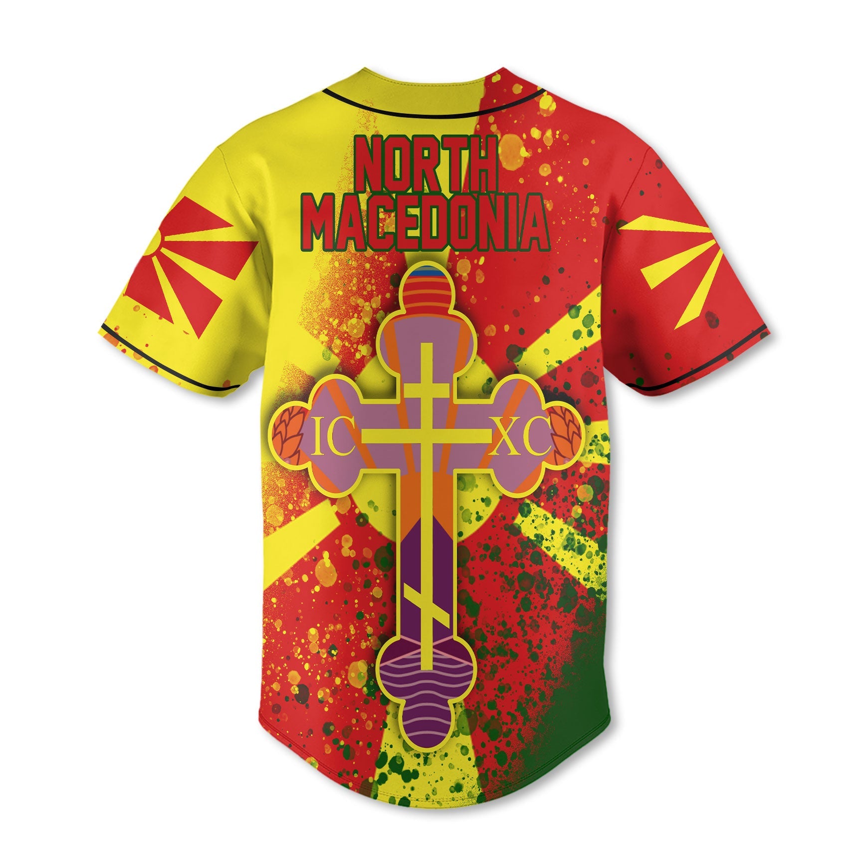 North Macedonia Baseball Jersey Flag & Coat Of Arms Orthodox Style