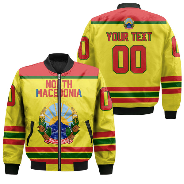 North Macedonia Bomber Jacket Flag & Coat Of Arms Hockey Style